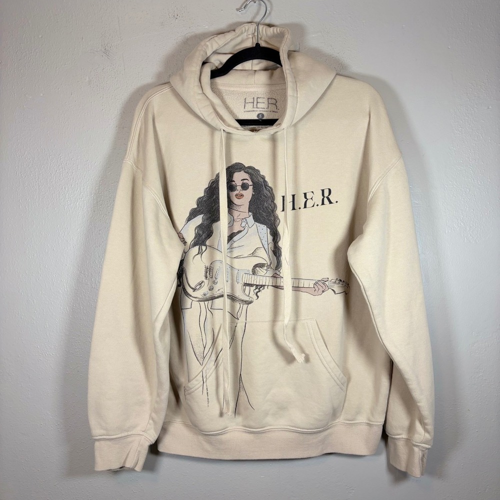 H.E.R. Artist Graphic Hoodie Tan Cream Official Tour Merch Sweatshirt Small